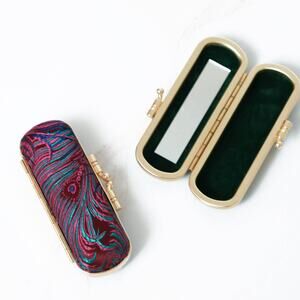 Peacock Pattern Mirrored Lipstick Case | Purple/Fuchsia